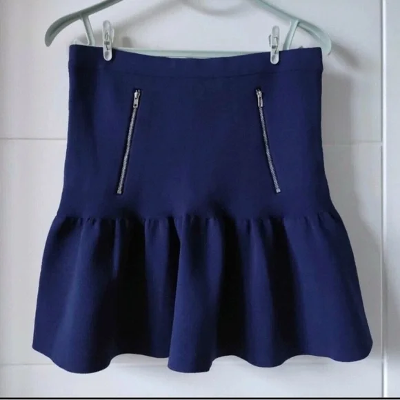 Sandro Paris Blue Ruffled Knit Mini Skirt Size 3 - Picture 3 of 5